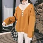 Set: Turtleneck Sweater + Long-sleeve Loose-fit Top