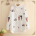 Cloud Embroidered Dotted Long-sleeve Shirt As Shown In Figure - One Size