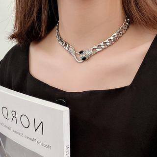 Rhinestone Snake Chain Choker Silver - One Size
