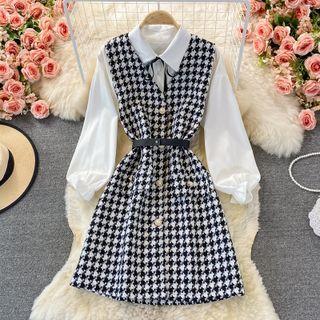 Set: V-neck Houndstooth Tank Dress + Shirt