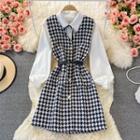 Set: V-neck Houndstooth Tank Dress + Shirt