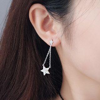Mismatch Rhinestone Earring 1 Pair - Silver - One Size