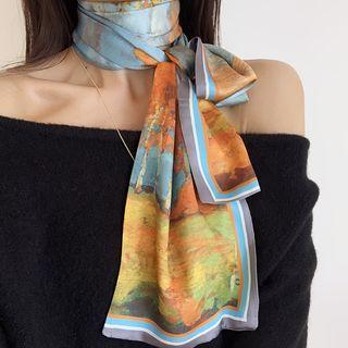 Print Narrow Scarf 1 Pc - Blue & Tangerine - One Size