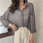 Plain Oversize Button-up Long-sleeve Shirt