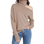 Plain Turtleneck Long Sleeve Off-shoulder Sweater