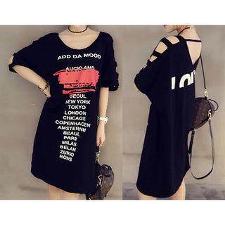 Lettering Cutout T-shirt Dress