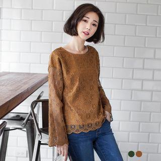 Long Sleeve Crochet Panel Top