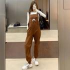 Long-sleeve Moon Print T-shirt / Straight-leg Dungaree Pants