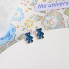 Bear Stud Earring 1 Pair - S925 Silver - Blue - One Size