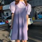 Flower Print Puff-sleeve Shirt / Mini Pinafore Dress