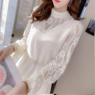 Lace Panel Beaded A-line Dress