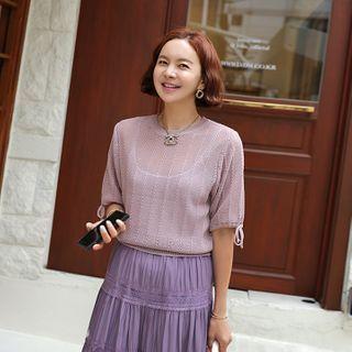 Tie-sleeve Rib-knit Top