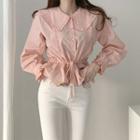 Long-sleeve Frill Trim Tie-waist Shirt