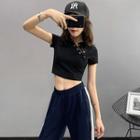 Asymmetric Snap-button Crop Polo Shirt