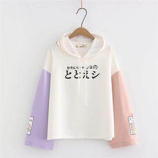 Color Block Panel Cartoon Print Hoodie