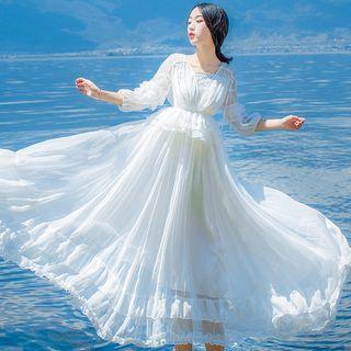 Long-sleeve Chiffon Maxi Dress