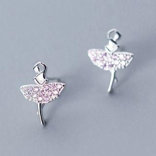 925 Sterling Silver Rhinestone Ballet Dancer Earring 1 Pair - S925 Silver - One Size
