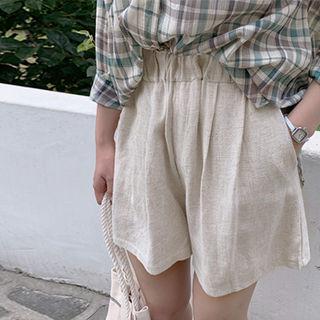 Band-waist Linen Blend Shorts Beige - One Size