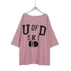 Elbow-sleeve Lettering Striped T-shirt