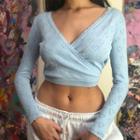Cross Cutout V Neck Long Sleeve Cropped Top