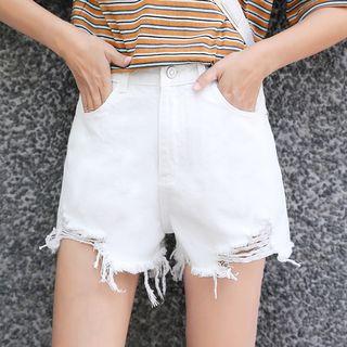 Ripped Fringed Denim Shorts