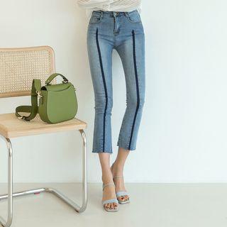 Contrast-trim Distressed Boot-cut Jeans