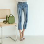 Contrast-trim Distressed Boot-cut Jeans