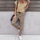 Set: Short-sleeve Pocket T-shirt + Leopard Sweatpants