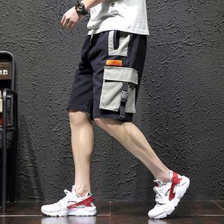 High-waist Color Block Cargo Shorts