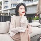 Set: Crinkle Chiffon Blouse + Knit Vest Light Almond - One Size
