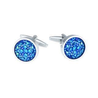 Fashion Bright Blue Geometric Round Cufflinks Silver - One Size