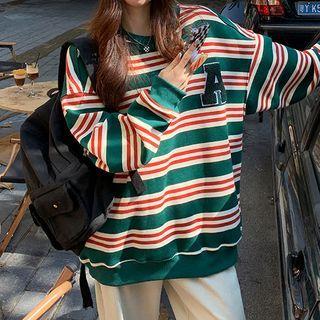 A Embroidered Striped Sweatshirt Green - One Size