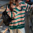 A Embroidered Striped Sweatshirt Green - One Size