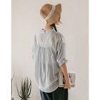 Half-placket Dip-back Striped Blouse