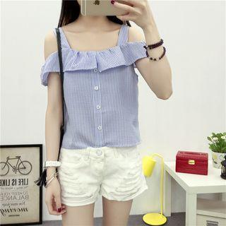 Striped Off Shoulder Short Sleeve Top