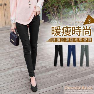 Zipper Brushed Skinny Pants