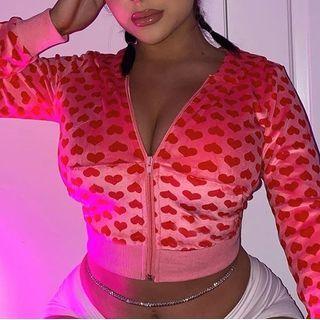 Heart Print Cropped Hooded Jacket