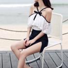 Off Shoulder Lace Panel Swimsuit