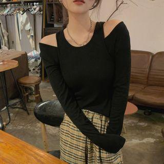 Mock Two-piece Off-shoulder Plain Top