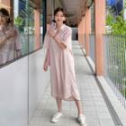 Elbow-sleeve Pastel-color Long Shirtdress