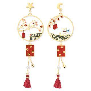 Cat & Tassel Asymmetrical Dangle Earring