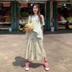 Short-sleeve Print T-shirt / High-waist Polka Dot Zebra Print Skirt