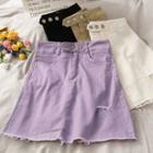 Frayed High-waist Mini Skirt