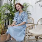Open-placket Embroidered A-line Dress