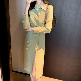 Long-sleeve Asymmetrical Midi Shirt Dress