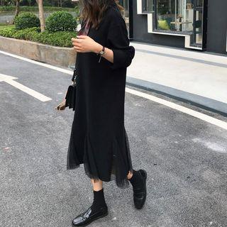 Mesh Godet Midi Knit Dress