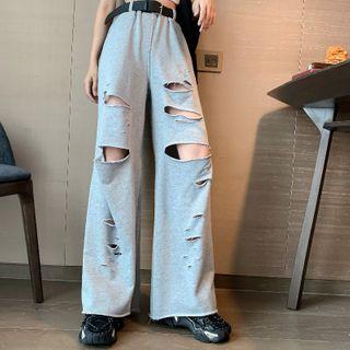 Distressed Wide-leg Pants Gray - One Size