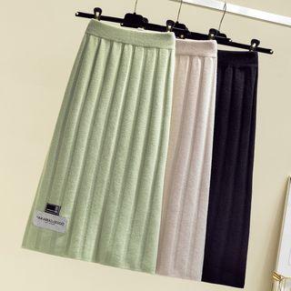 High-waist Applique Pleated Knit Skirt