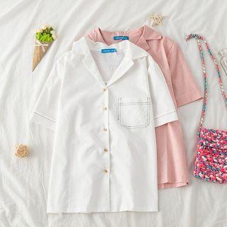 Plain Short-sleeve Pocket Front Shirt