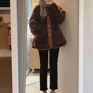 Faux Shearling Jacket / Straight Leg Jeans